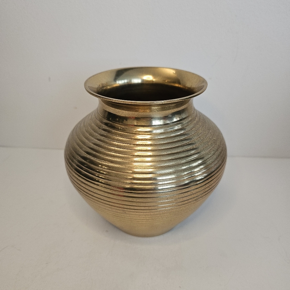Vintage Ribbed Brass Flower Vase MCM Boho Decor